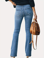 Dark High Stretch Flared Jeans Bootcut Slim Fit Denim Pants Women's Clothing