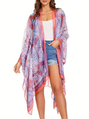 Boho Cover Up Women's Plus Paisley & Scarf Print Batwing Sleeve