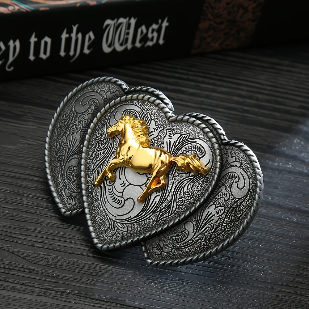 Western Cowboy Men's Heart Horse Belt Buckle