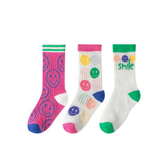 Girls Kids Breathable Crew Socks Cartoon Smile Face Pattern Spring Summer