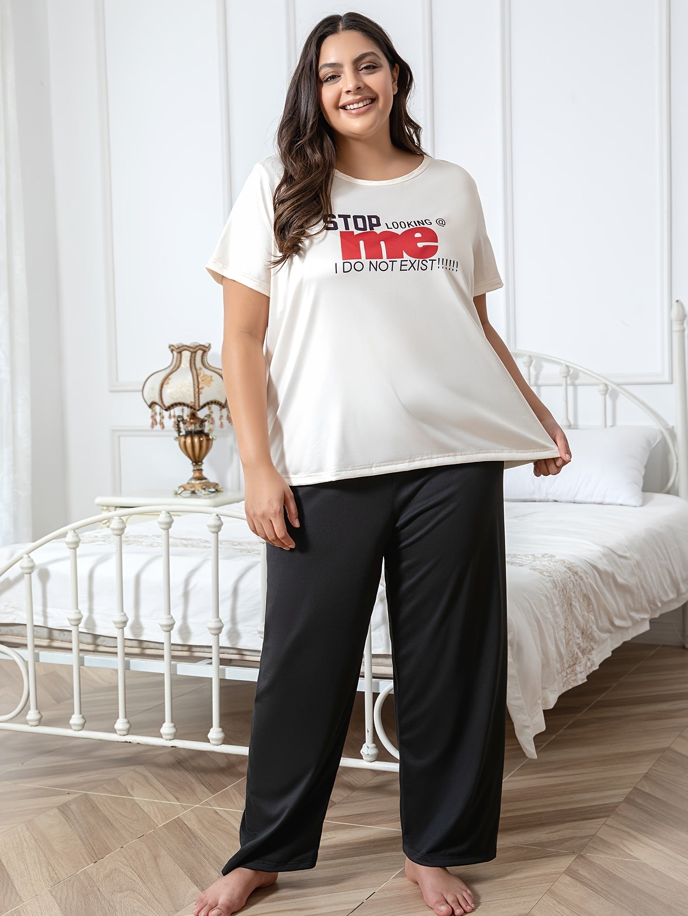 Letter Graphic Tee & Pants Pajama Set
