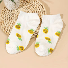 5 Pairs Cartoon Fruit Print Socks & Lightweight Ankle Socks