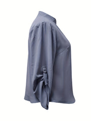 Solid Notch Neck Ruched Blouse