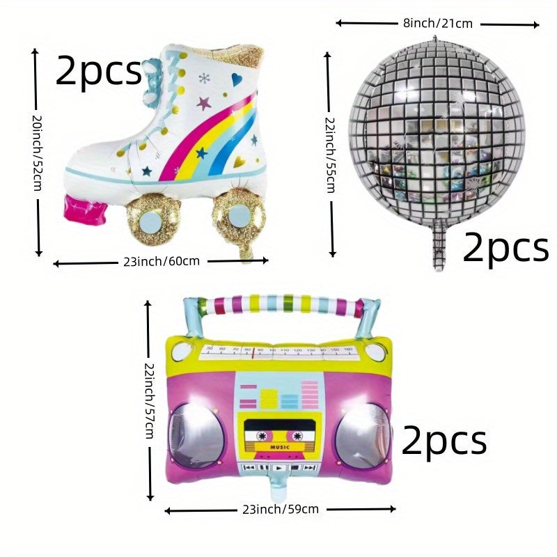 6pcs Roller Skate Sound 4D Disco Balloons for 70's & 80's Disco Theme