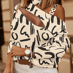 Graphic Print Chain Off Shoulder Sweatshirt