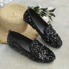 Sequin Flat Shoes Almond Toe Slip On Comfy Ballet Flats