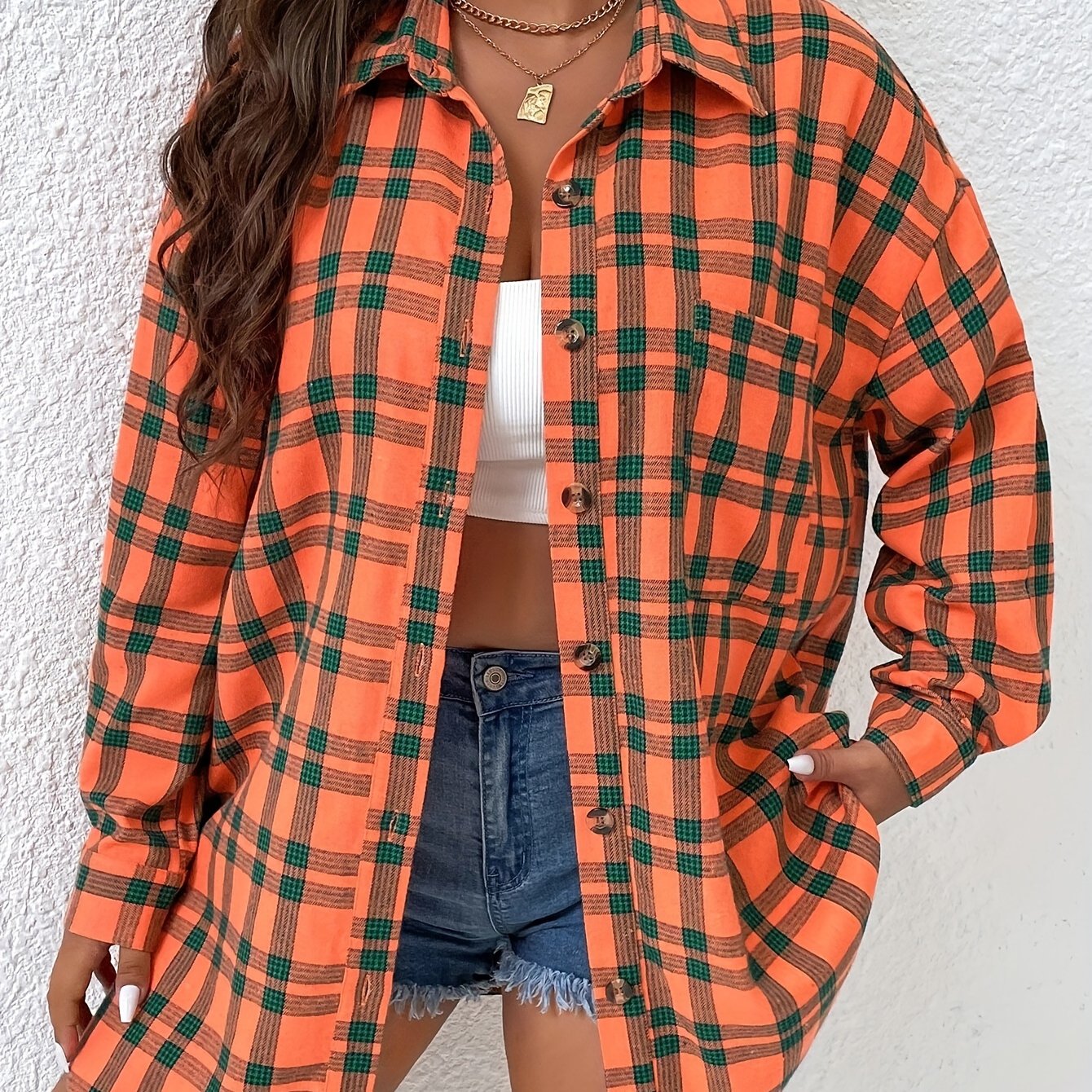 Plaid Button Up Long Sleeve Blouse