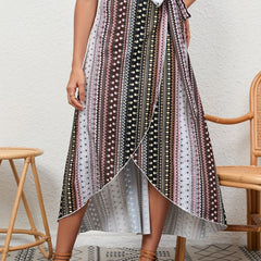 Tribal Print High Waist Wrap Maxi Skirt for Vacation