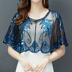 Vintage Flapper Shawl Sequin Beads Ruffles Cape Wrap