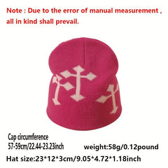 Cross Jacquard Gothic Beanie Y2K Knit Hat Solid Elastic Skull Hat