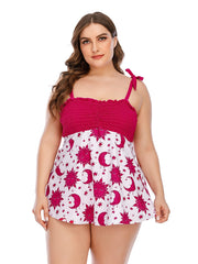 Sun & Moon Print Shirred Top & Panty Swimsuit Set 2pcs
