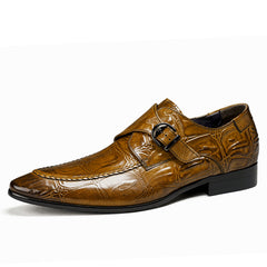 FARWARWO Crocodile Print Monk Strap Dress Shoes Pointed Toe Formal Office