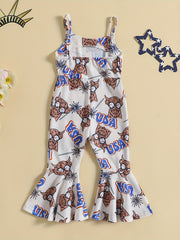 Girls' Cow Print Flare Bell Bottom Jumpsuit Vacation Outfit