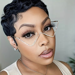 Rhinestone Decor Lensless Glasses W Shaped Frame Photo Prop Eyewear