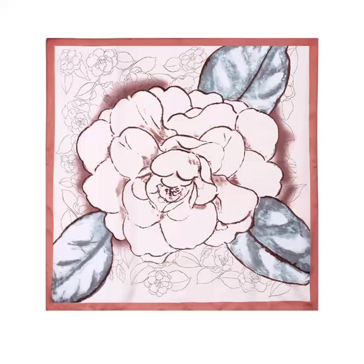 Apricot Flower Bandana Rose Satin Neckerchief Silk Scarf