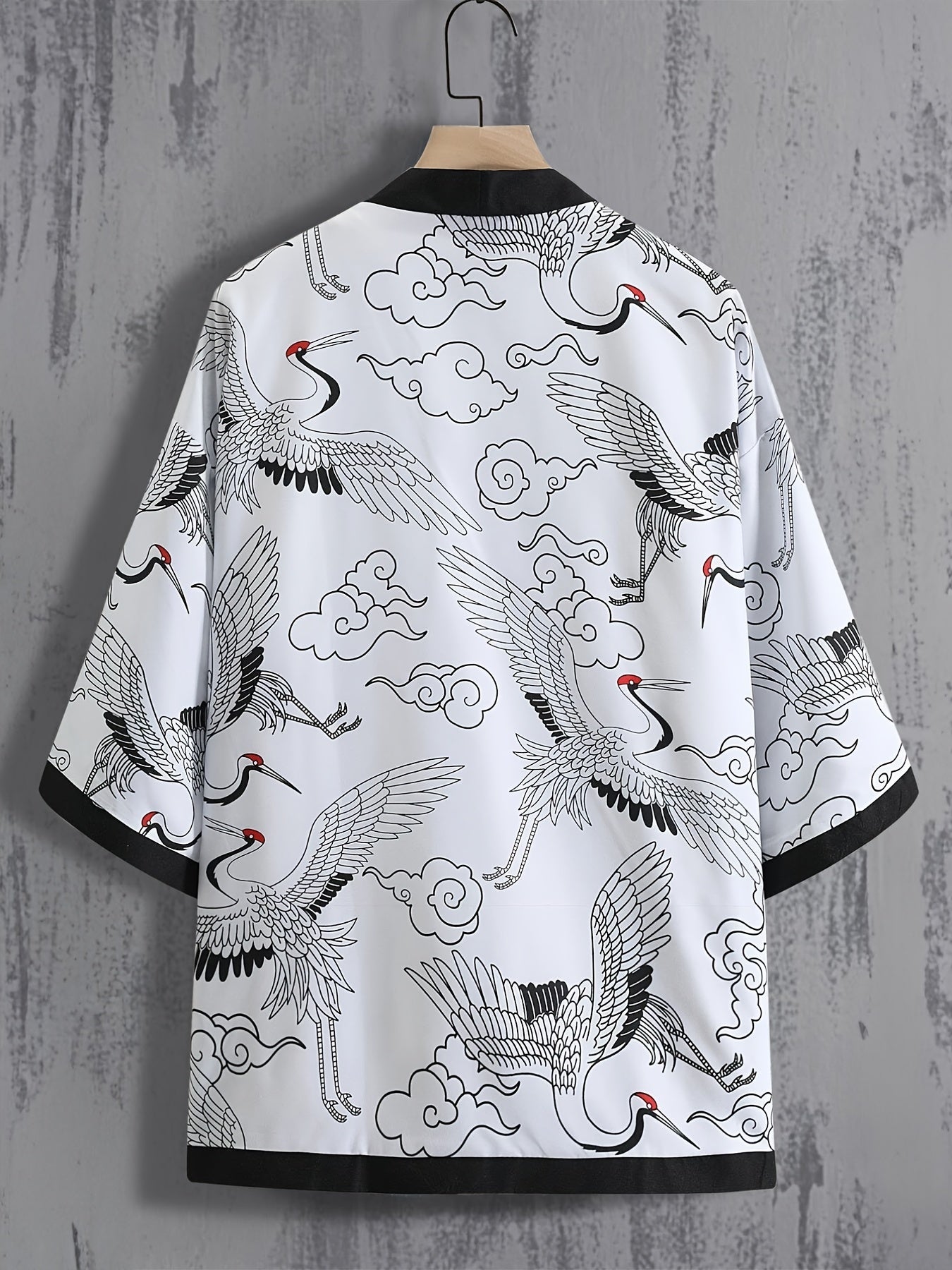 Men's Paisley & Japanese Letter Print Kimono Style Shirt