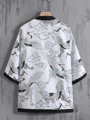 Men's Paisley & Japanese Letter Print Kimono Style Shirt