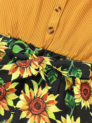 Toddler Girls Sunflower Graphic Cami Romper with Belt