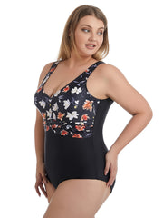 Colorblock Floral Print One Piece Swimsuit Plus Size