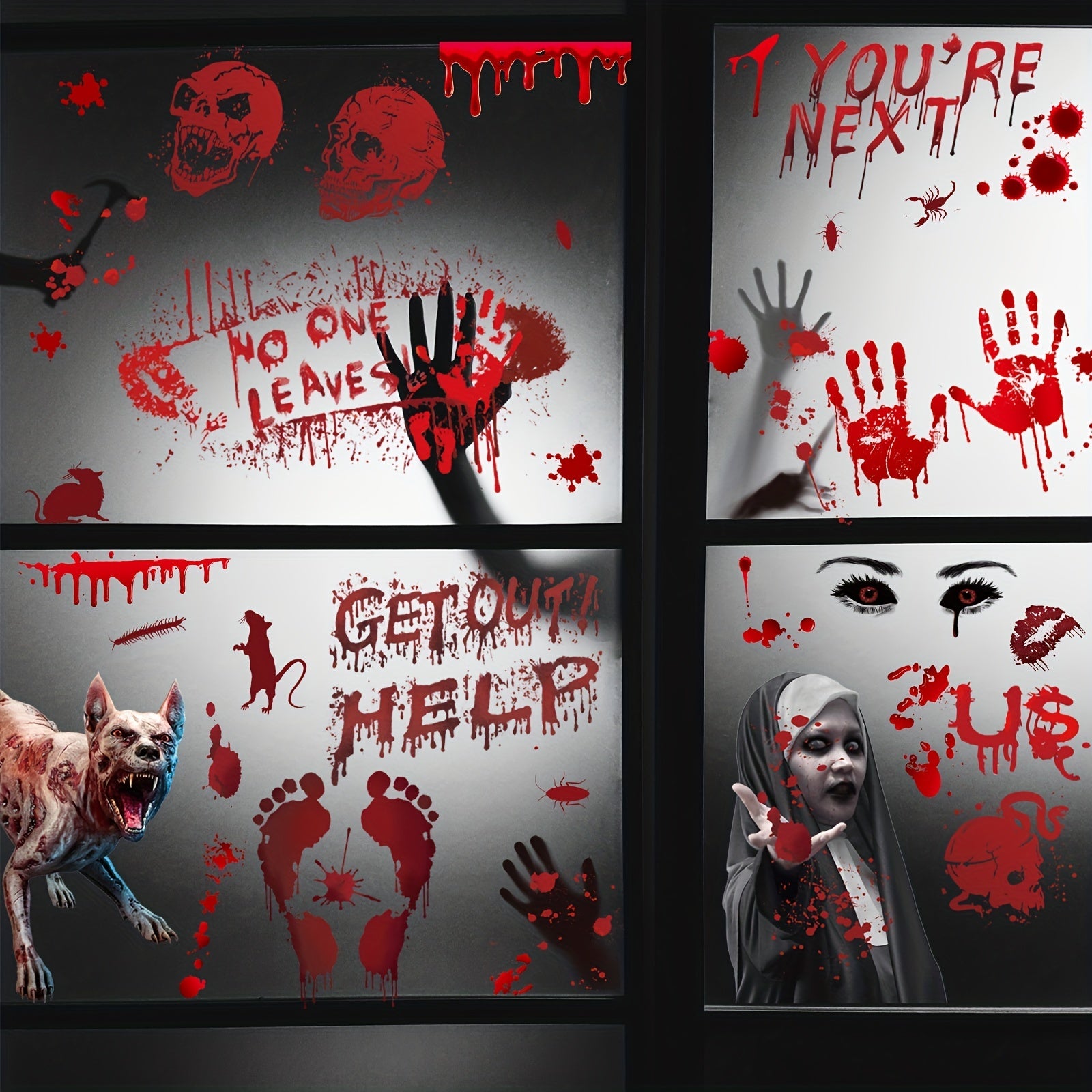 Halloween Blood Print Electrostatic Stickers - Horror Skull Toilet Window Decals