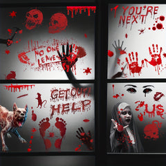 Halloween Blood Print Electrostatic Stickers - Horror Skull Toilet Window Decals