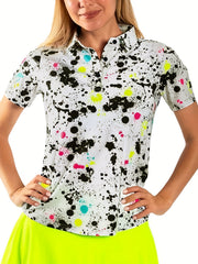 Sports Top Women's Splash Print Polo Neck Golf Shirt