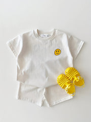 2pcs Smile Face Graphic Print T-shirt & Shorts Set for Baby Boys & Girls