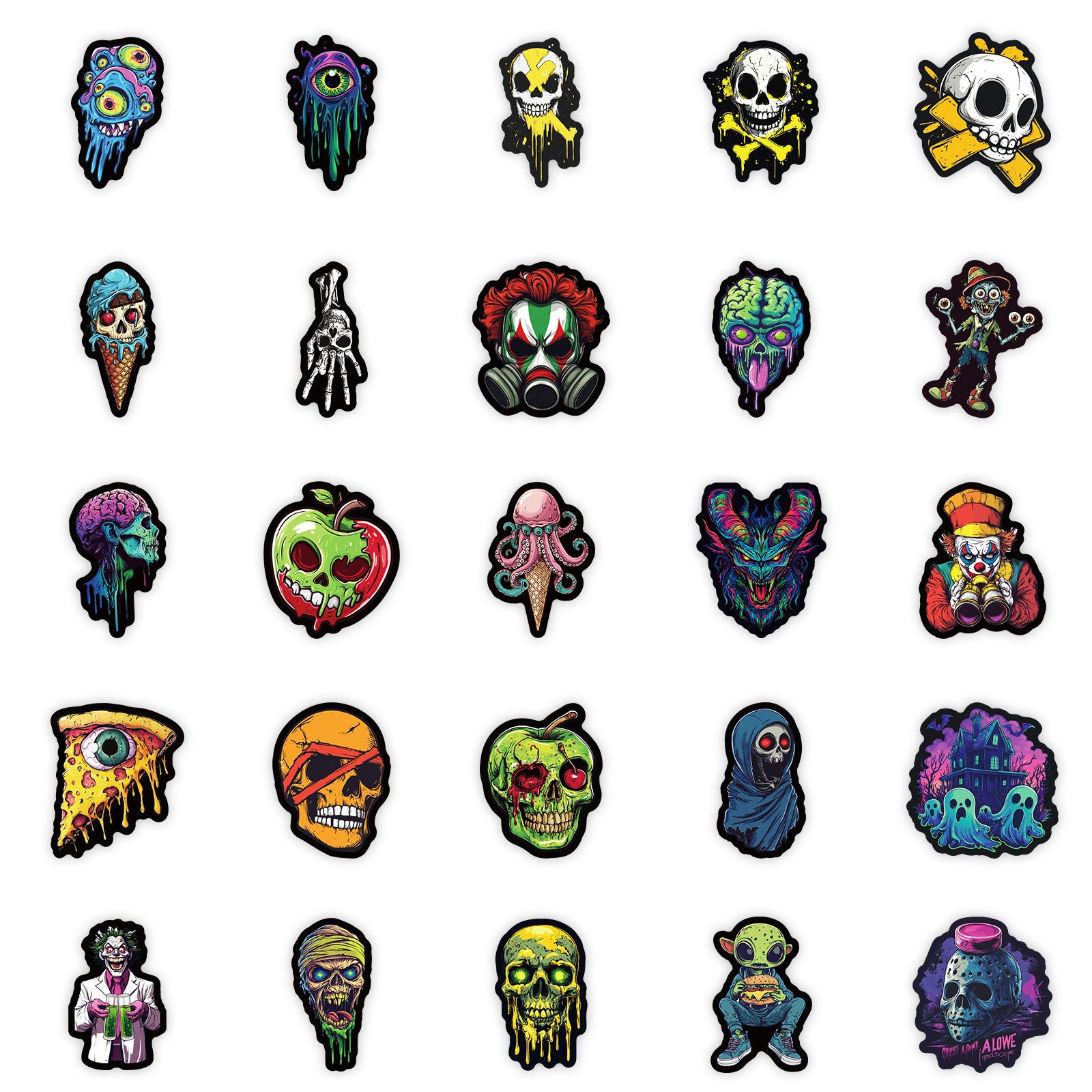 50 Neon Skull Stickers Waterproof Vinyl Decals for Laptops Water Bottles Phones
