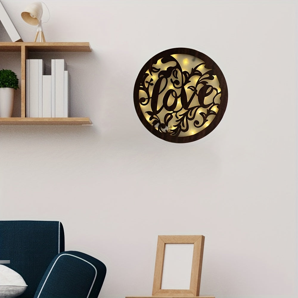 Children's Room LED Wall Clock Creative Lamp Retro Wooden Sign