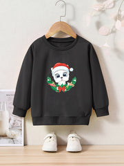 Christmas Cartoon Dog Pattern Crew Neck Long Sleeve Sweatshirt For Girls Kids