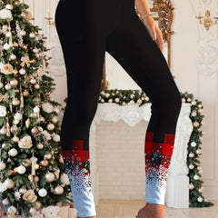 Plaid Snowflake Print Mid Waist Leggings