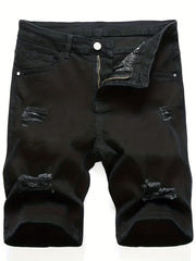 Casual Ripped Slim Fit Knee Long Denim Shorts Men's Denim Pants