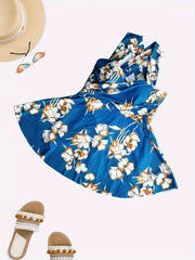 Swimsuit Women's Plus Floral Print Crisscross Back Skirted One Piece