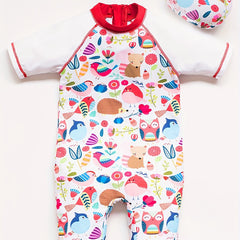 Animal Graphic Short Sleeve Swimsuit for Baby Girls