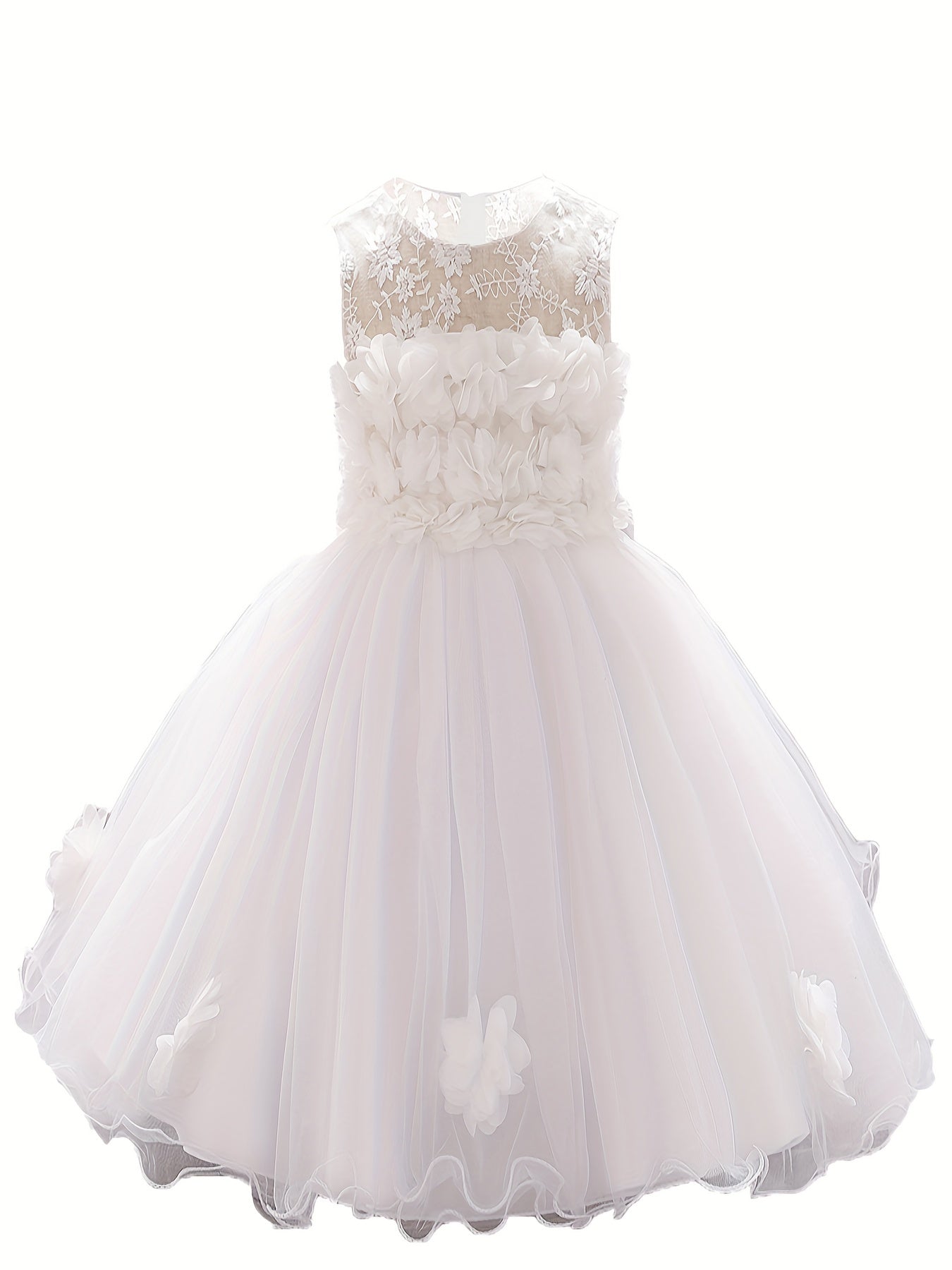Gorgeous Sleeveless Flowers Embroidered Princess Dress for Little Girl's Party
