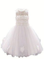 Gorgeous Sleeveless Flowers Embroidered Princess Dress for Little Girl's Party