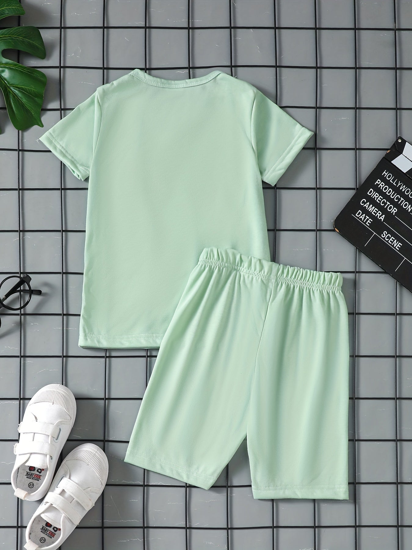 Boys Smile Print Tee Matching Shorts Summer