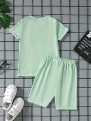 Boys Smile Print Tee Matching Shorts Summer