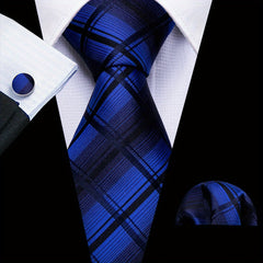Barry Wang Classic Neckties For Men Royal Paisley Plaid Striped Tie Set