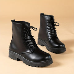 Women's Chunky Heel Combat Boots Solid Lace Up Short Boots