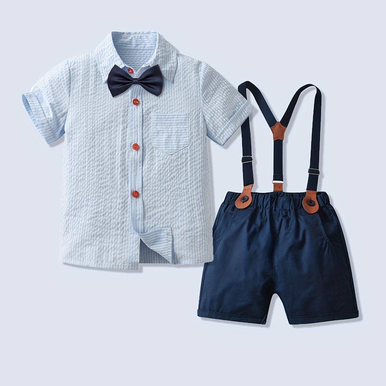 Baby Boys Gentleman Suit Shirt w/ Bowtie & Suspender