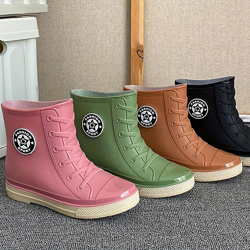 Women's Lace Up Rain Boots Waterproof Short Boots