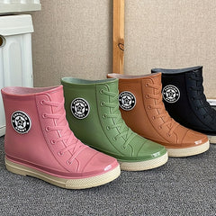 Women's Lace Up Rain Boots Waterproof Short Boots