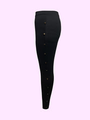 Solid Button Decor Leggings with Stretch