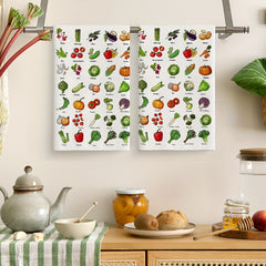 2pcs Veggie Pattern Hand Towels Microfiber Square Dish Cloths