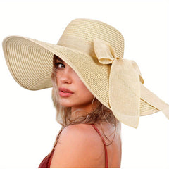 Wide Brim Floppy Sun Hat Bowknot Decor Beach Hats Straw Hats For Women