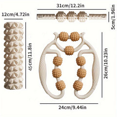 Yoga Training Kit: 3 Wheels Roller, Massage Column, Leg Clamps