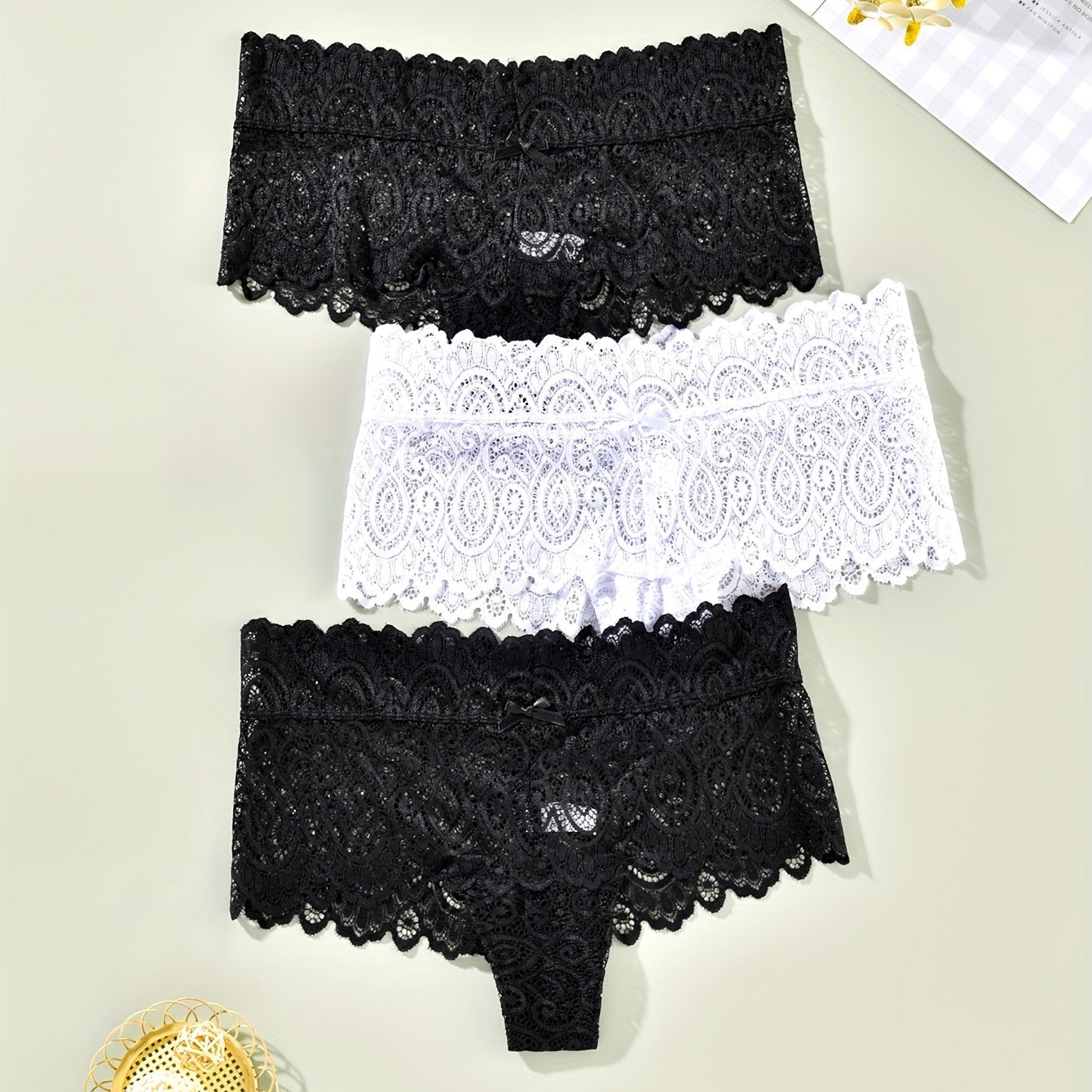 3 Pack Plus Size Lace Panties Set Women's Floral Underwear