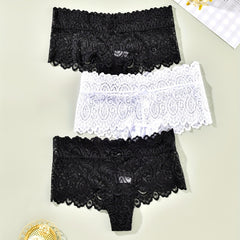 3 Pack Plus Size Lace Panties Set Women's Floral Underwear