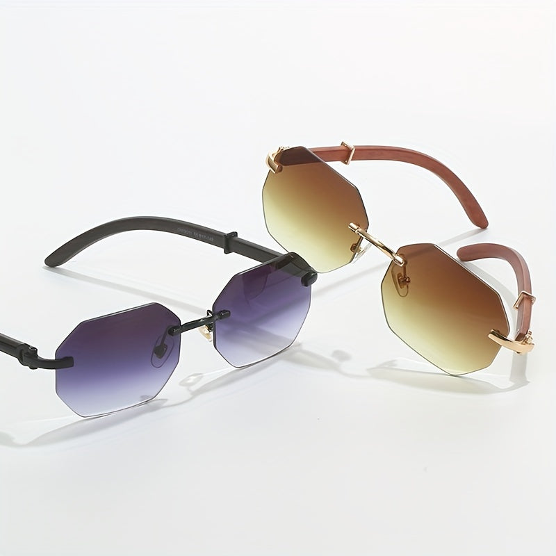 Men's Rimless Sunglasses Polygon Metal Glasses for Summer